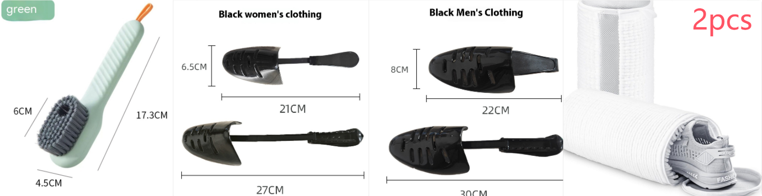 Contenu du Kit Complet : brosse, embauchoirs réglables noirs et deux sacs